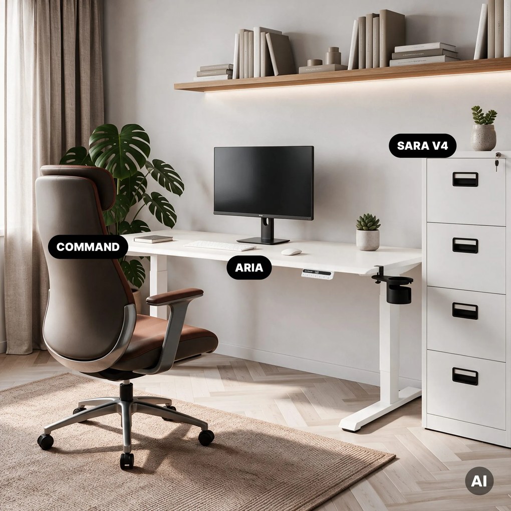 Elektromos, állítható magasságú, ergonomikus, fehér íróasztal,1600x800 mm: ARIA