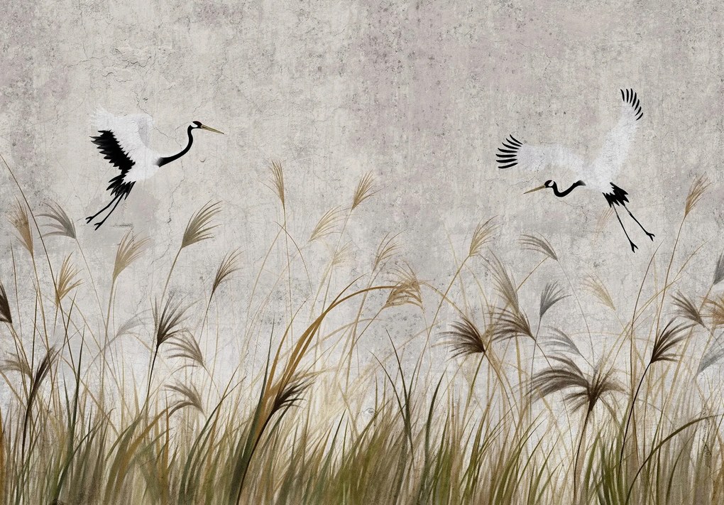 Fotótapéta Festett kép pálma nád Daru ágak levelek beton +ragasztó