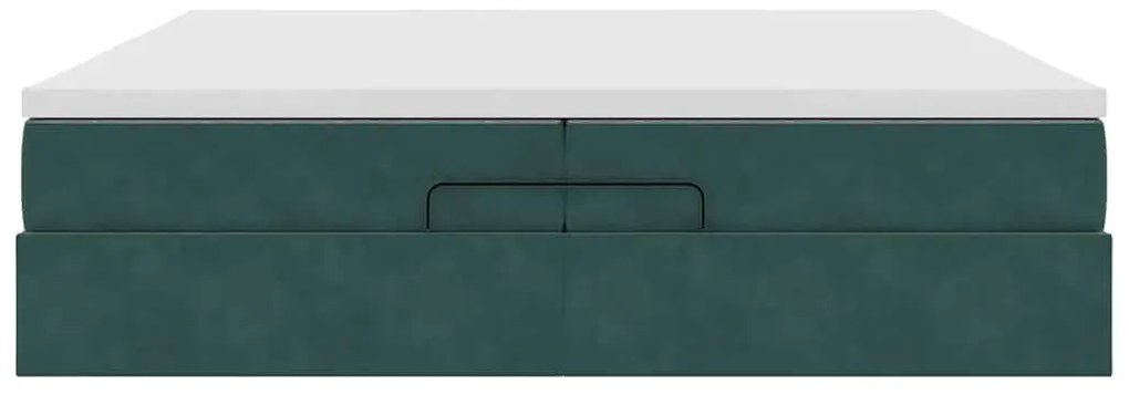 Ottomán ágykeret matracokkal Sötétzöld 200x200cm bársony