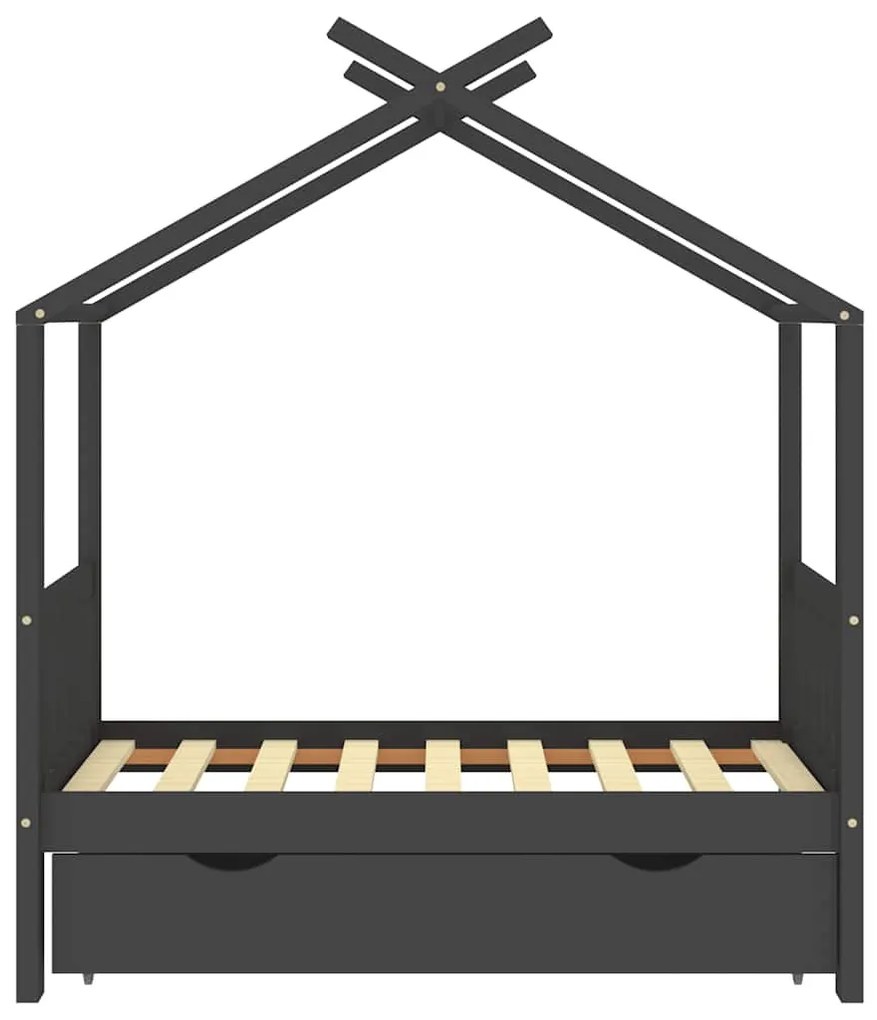 sötétszürke tömör fenyőfa gyerekágykeret fiókkal 70 x 140 cm