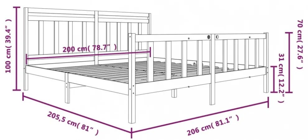 fekete tömör fa ágykeret 200 x 200 cm