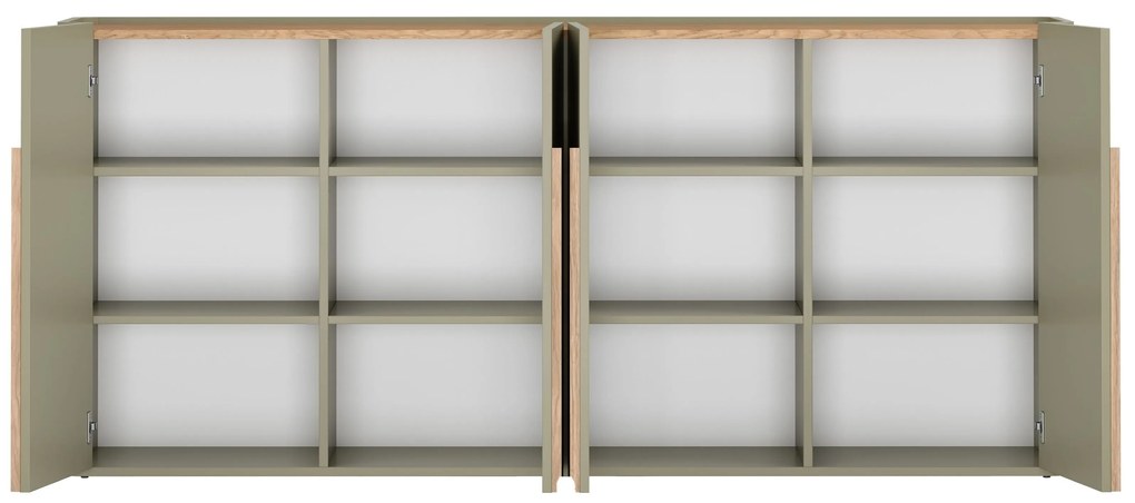 Amilio négyajtós komód 200 cm - eukaliptusz / baltic tölgy / natúr tölgy fogantyú