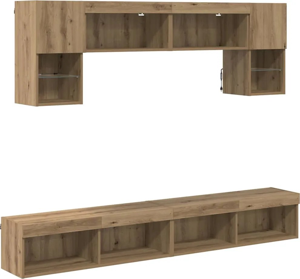 vidaXL TV Fali Egységek LED-del 6 pcs Artisan tölgy Faanyag