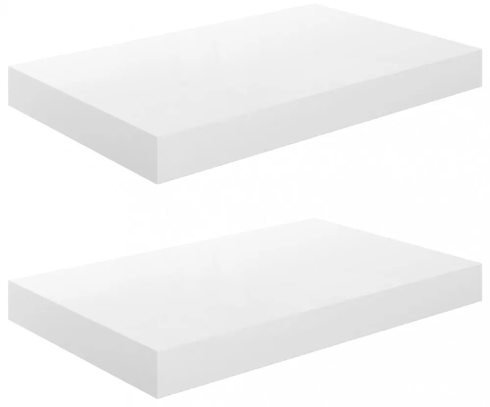 2 db magasfényű fehér MDF lebegő fali polc 40 x 23 x 3,8 cm