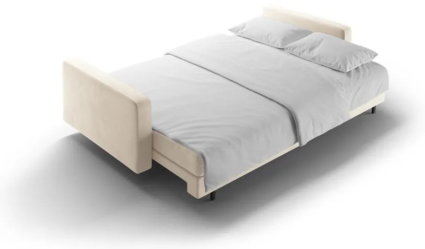 Krémszínű bársony kinyitható tárolóhelyes kanapé 222 cm Bali – Cosmopolitan Design