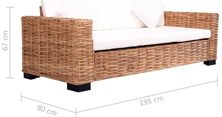 3-személyes természetes rattan kerti kanapé