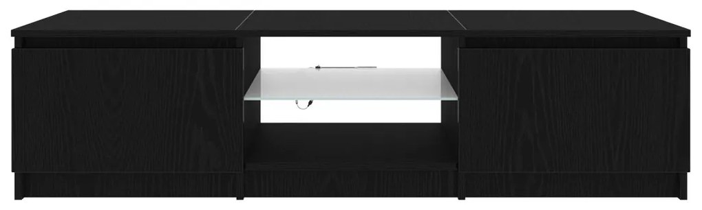 TV Szekrény LED Fénnyel, Fekete Tölgy, 140x40x35,5 cm, Fa Műanyag