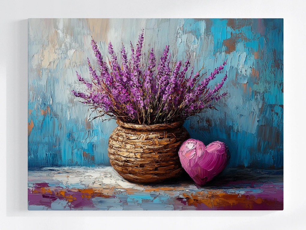 Vászonkép Canvas Dekoráció Kosár Virágok Hanga Szív 80x60