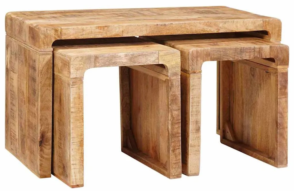 Egymásba helyezhető asztalok 3 pcs tömör mangófa