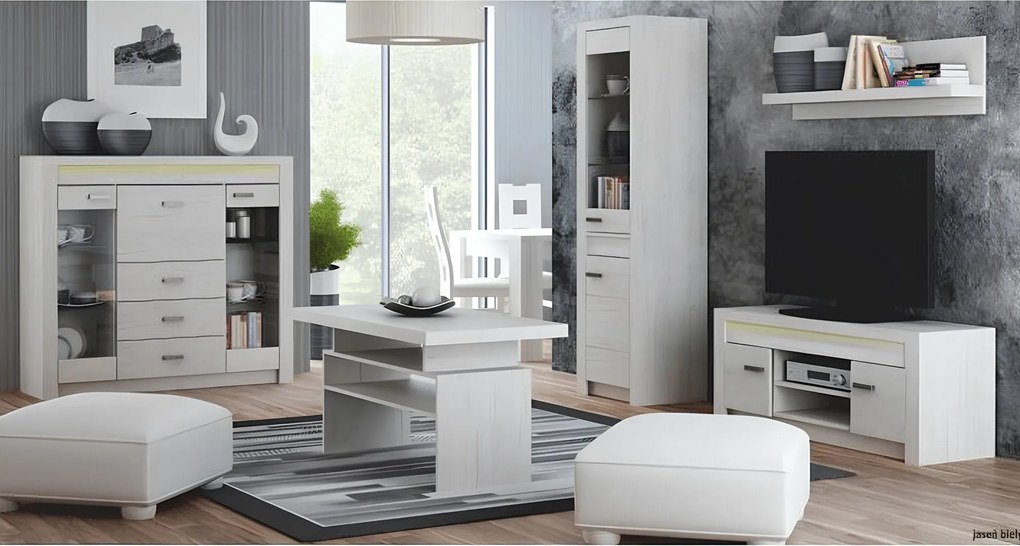 Vitrines szekrény, kőris fehér, INFINITY I-04