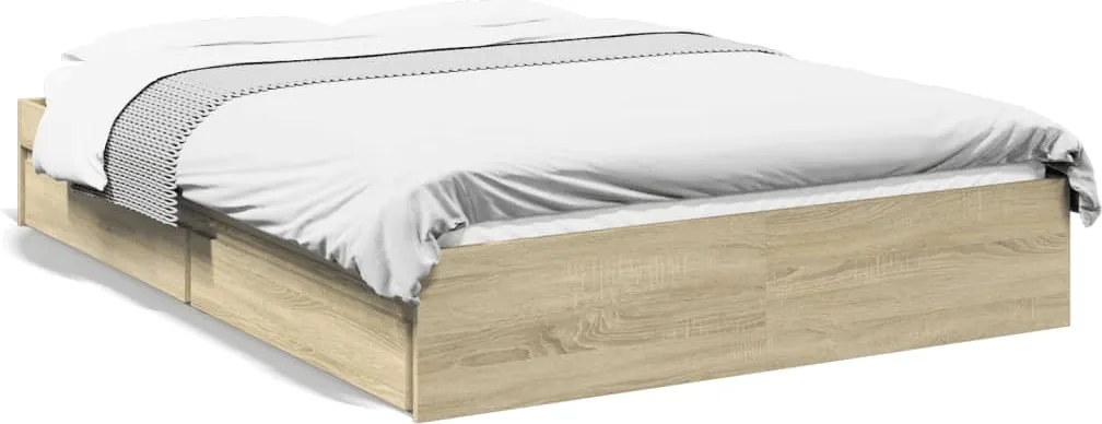 vidaXL sonoma tölgy színű szerelt fa ágykeret fiókokkal 140 x 190 cm