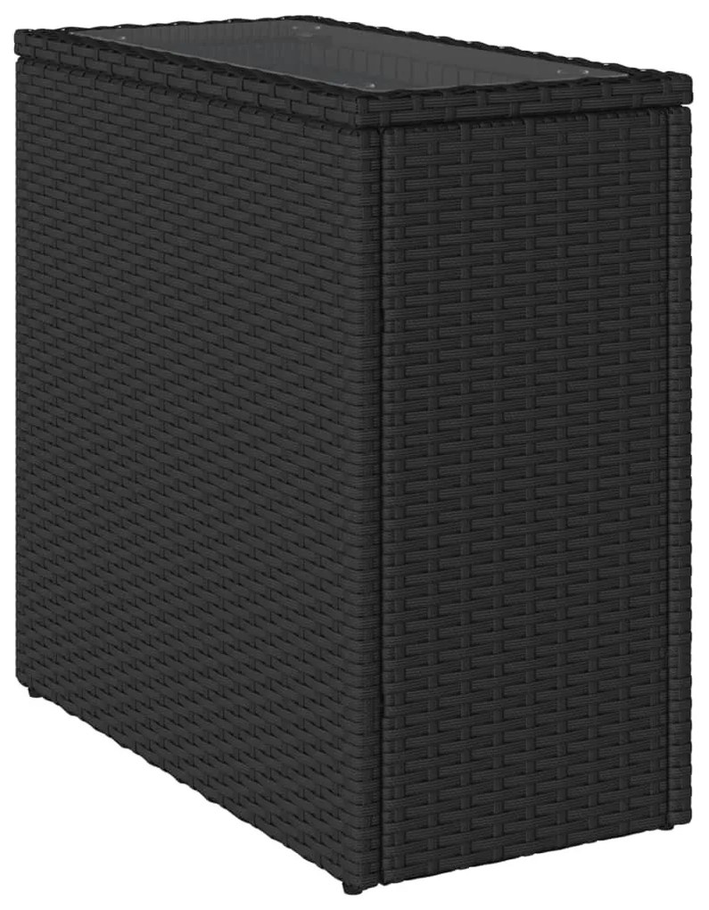 fekete polyrattan üveglapos kerti kisasztal 58 x 27,5 x 55 cm