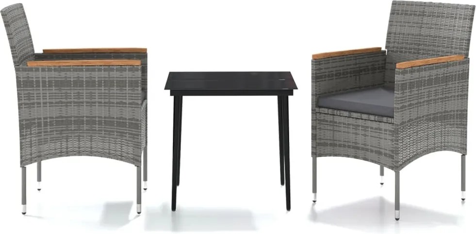 vidaXL 3 részes szürke-fekete kültéri étkezőgarnitúra párnákkal