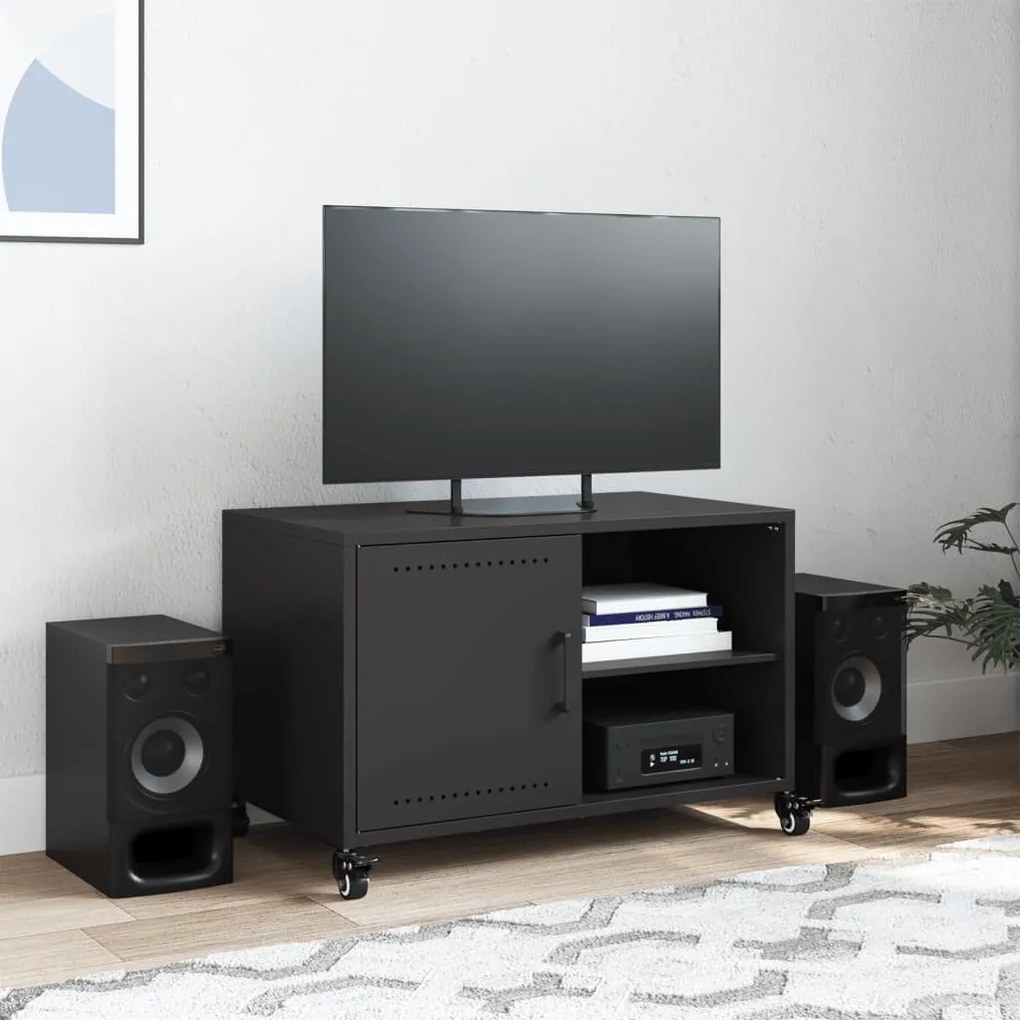 fekete acél TV-szekrény 68 x 39 x 43,5 cm