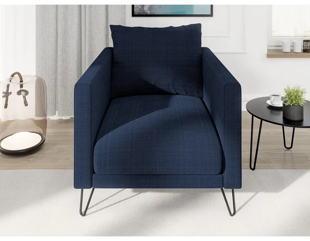 Sötétkék zsenília fotel Freya – Ropez