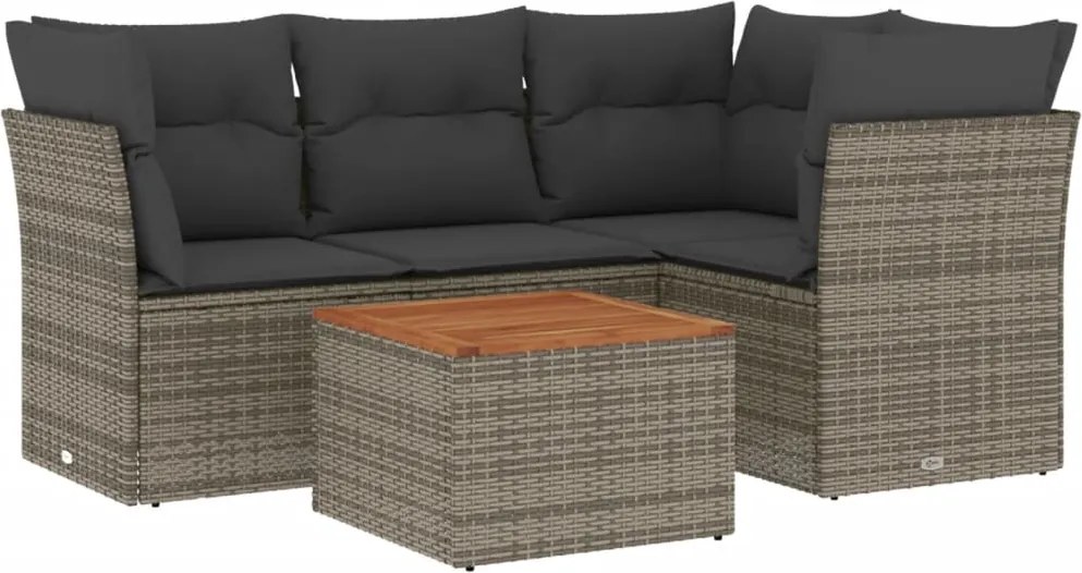 vidaXL 5 részes szürke polyrattan kerti ülőgarnitúra párnákkal