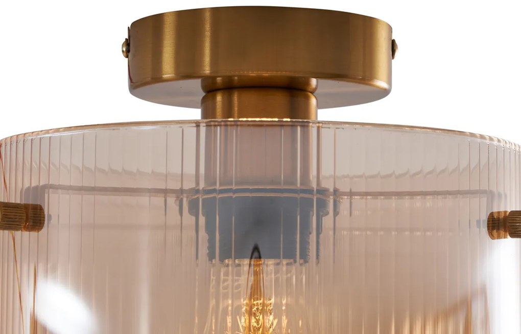 Art Deco mennyezeti lámpa sárgaréz színű borostyán üveggel - Laura