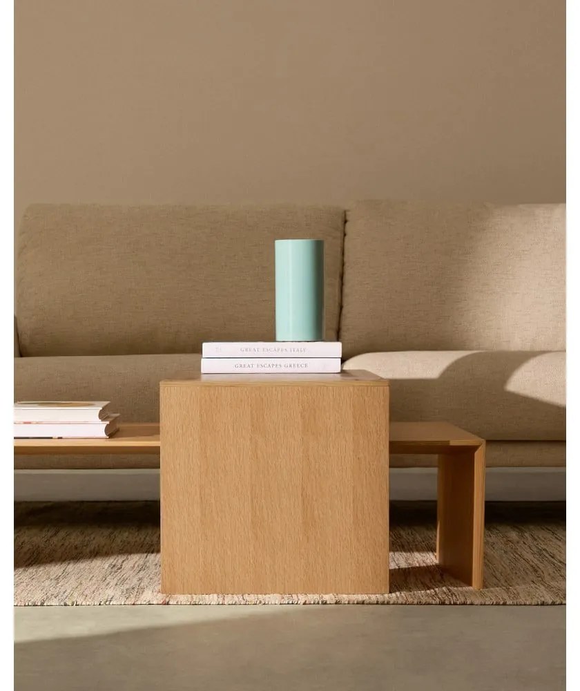 Világos natúr színű dohányzóasztal tölgyfa dekorral 70x140 cm Litto – Kave Home