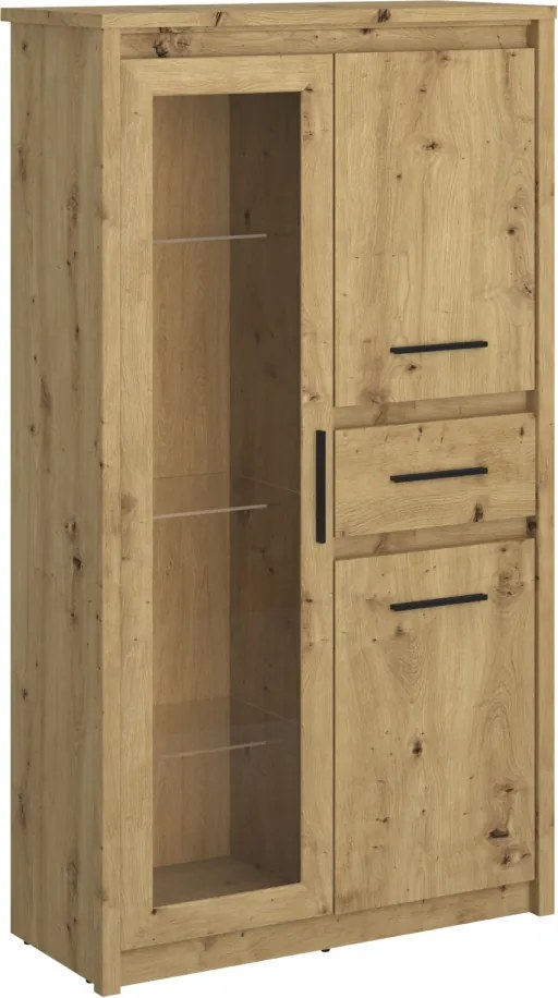 Alacsony vitrin 2D1W1S, artisan tölgy, AIRON