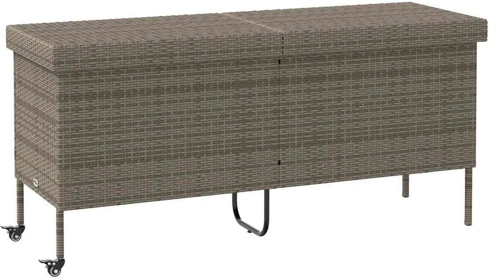 Szürke Polyrattan Kerti Tárolóláda Kerekekkel 160X55X75 Cm