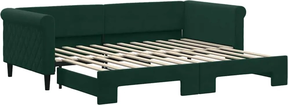 vidaXL sötétzöld kihúzható bársony heverő 90 x 200 cm