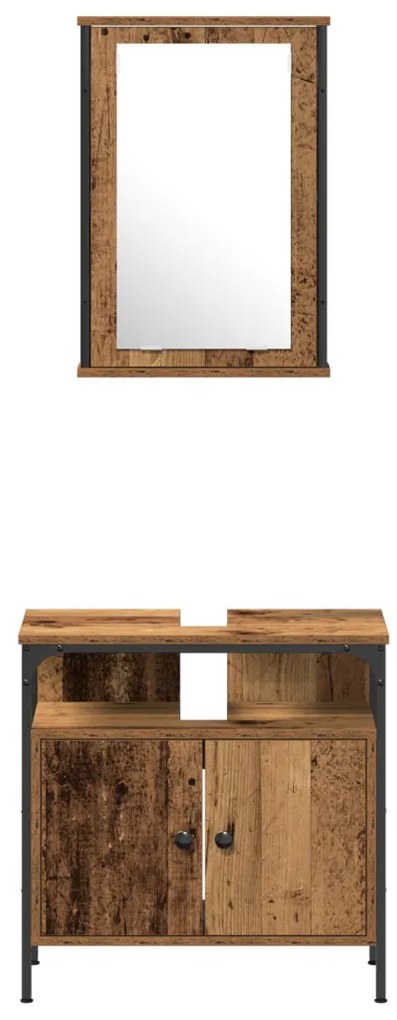 vidaXL Fürdőszoba bútor szett polcokkal ajtóval 4 pcs Régi fa Faanyag