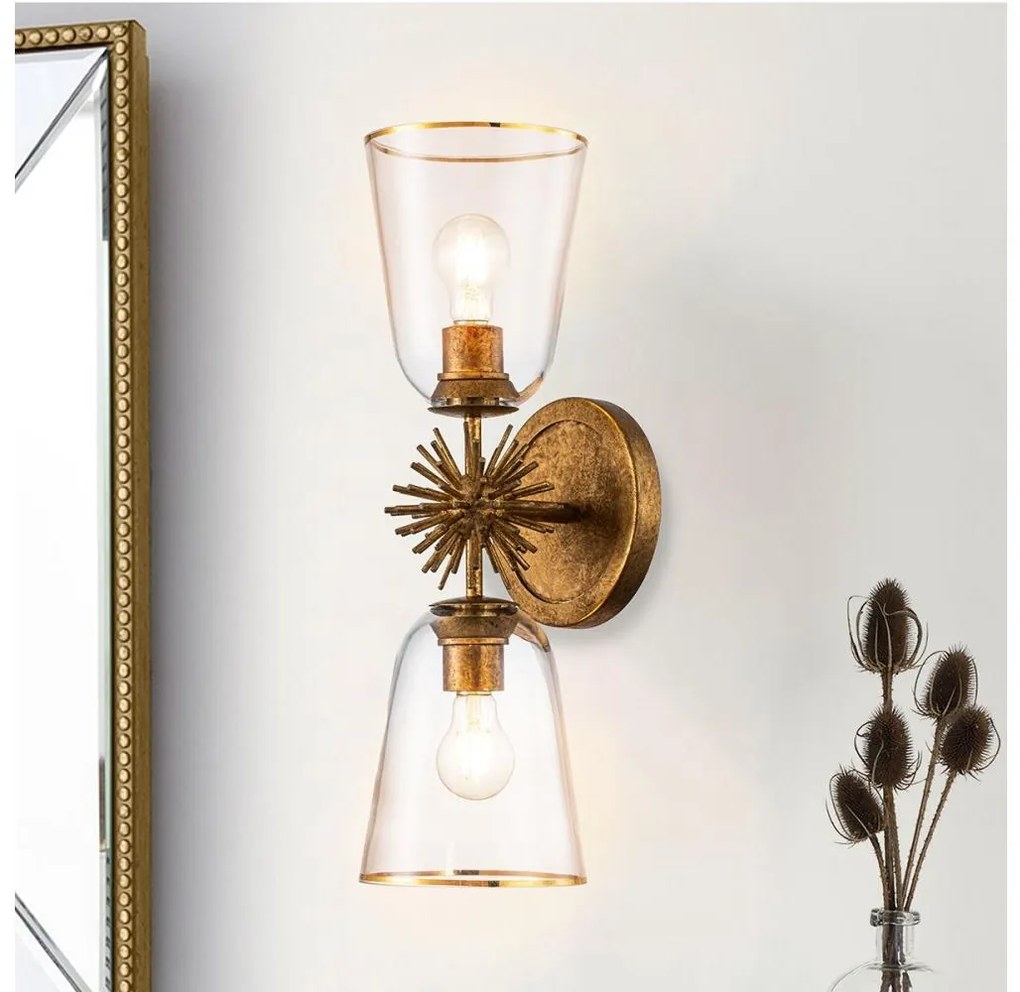 Quoizel STARING-2WB-DG-CLEAR - Fali lámpatest STARING 2xE27/40W/230V rézszínű