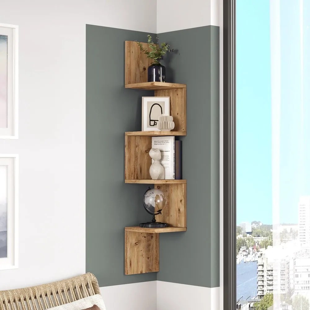 Natúr színű fali könyvespolc borovi fenyő dekorral 22x117 cm Laura – Kalune Design