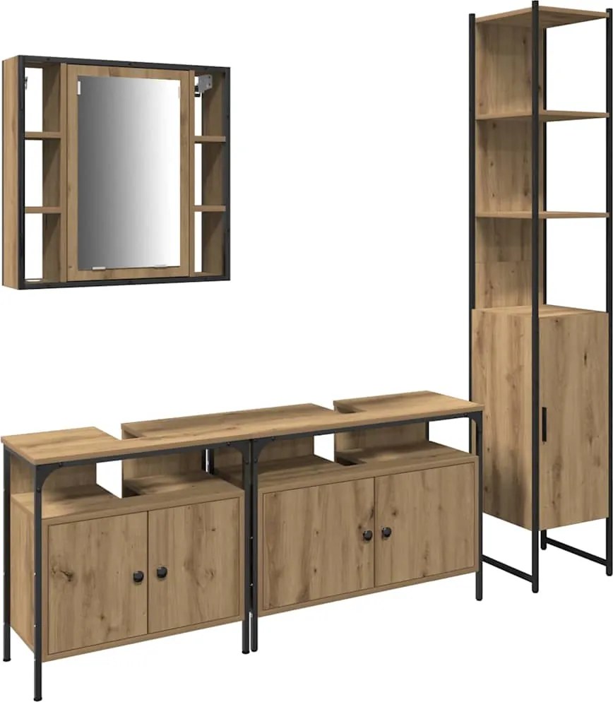 vidaXL Fürdőszoba bútor szett polcokkal 4 pcs Artisan tölgy Faanyag