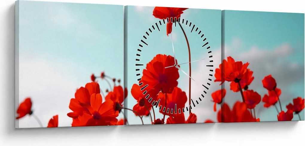 Fényes piros virágokkal rendelkező mező képe (órával) (90x30 cm)