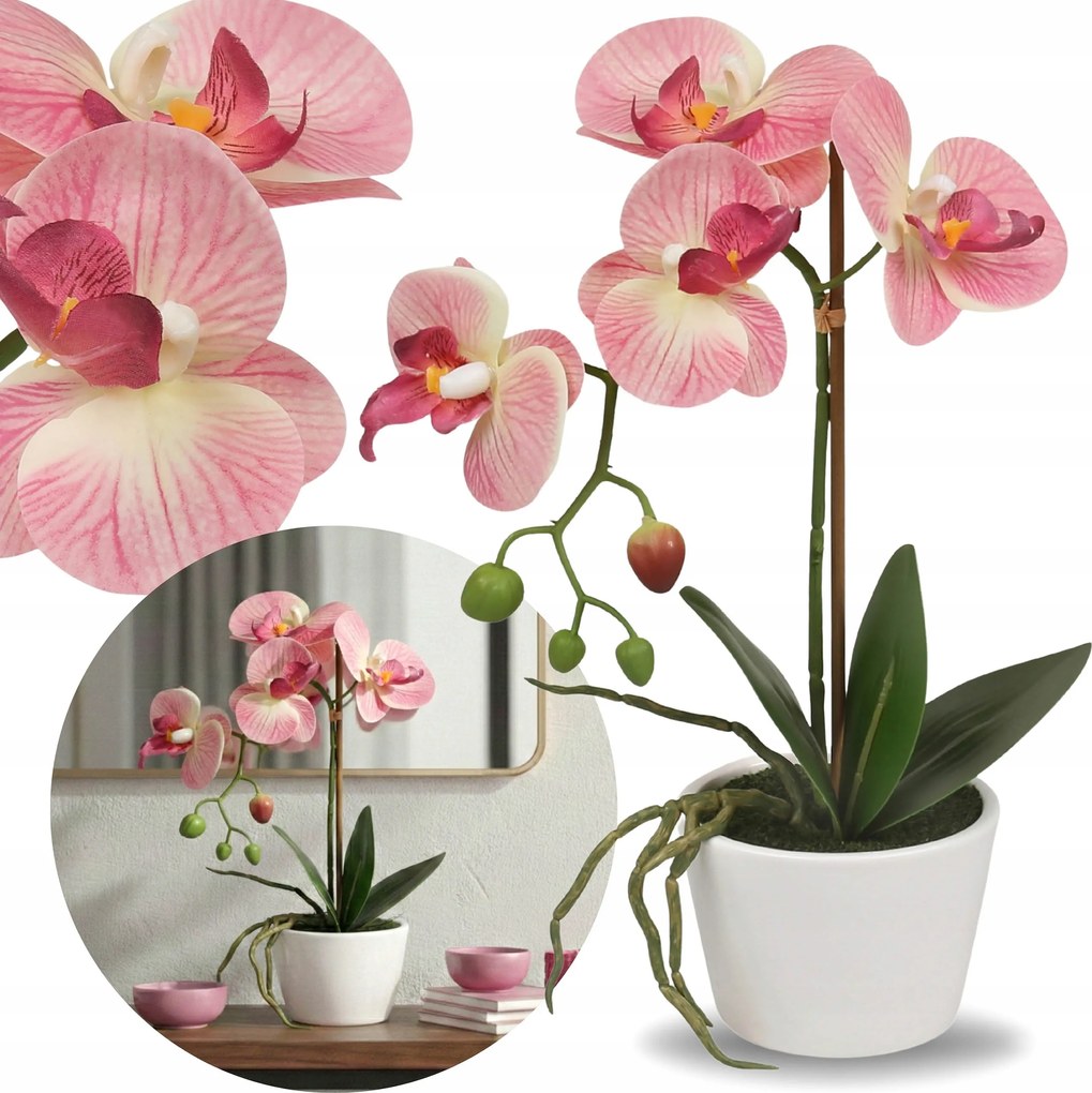 Mesterséges orchidea Lazac orchidea Cserépben Mint Egy Élő díszvirág 30cm