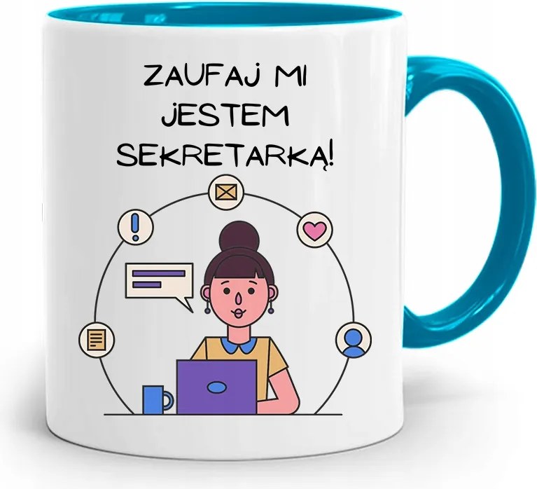 Kék Bögre Ajándék Titkárnőnek Bízz Bennem fényképes nyomattal