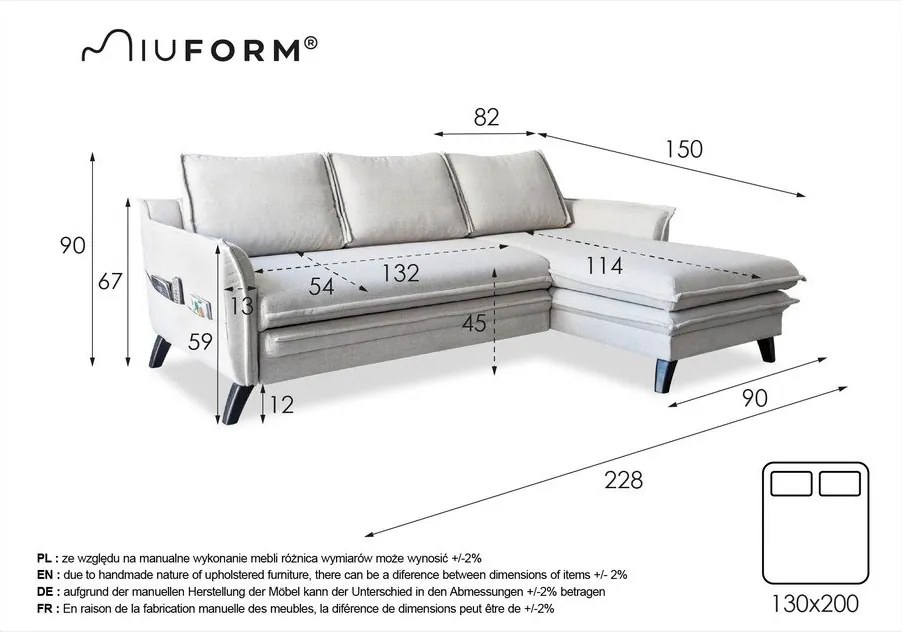 Charming Charlie púderrózsaszín kinyitható sarokkanapé, jobb oldali - Miuform