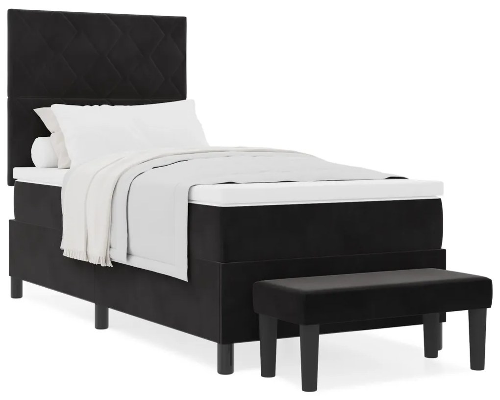 Box Spring ágy matraccal és paddal Fekete 100x200 cm Bársony