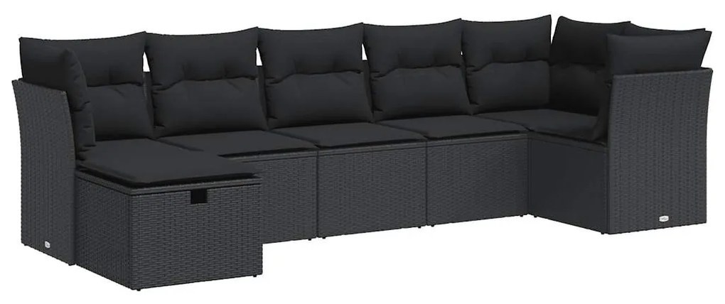 7 részes fekete polyrattan kerti ülőgarnitúra párnával
