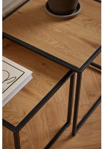 SARON 2 db-os dohányzóasztal szett, tölgy/fekete