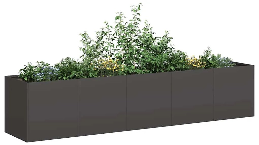 fekete virágláda, hidegen hengerelt acél, 200 x 40 x 40 cm