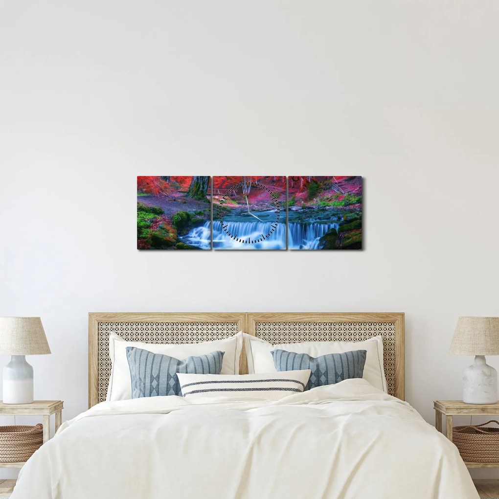 Kép Vízesés egy vörös erdőben (órával) (90x30 cm)