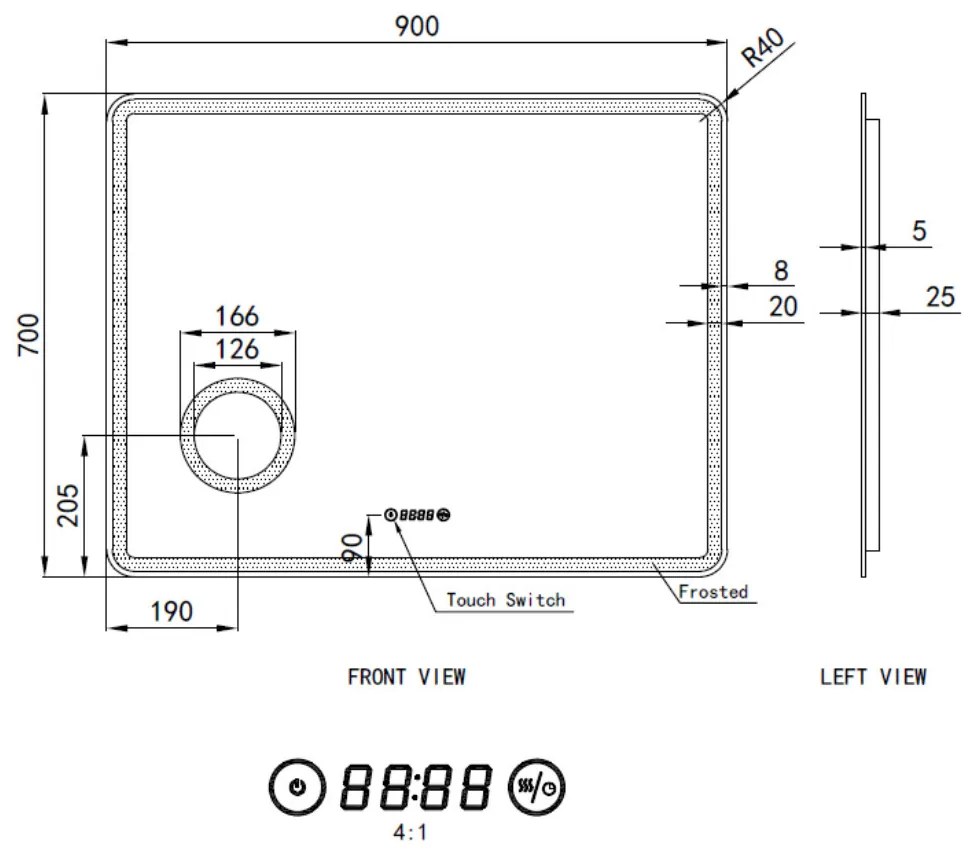 Fürdőszobai LED tükör 90x70cm | Páramentesítő - Kozmetikai tükör - Fényerő + színhőfok állítás - Digitális óra | Welland Luxury-Line G796