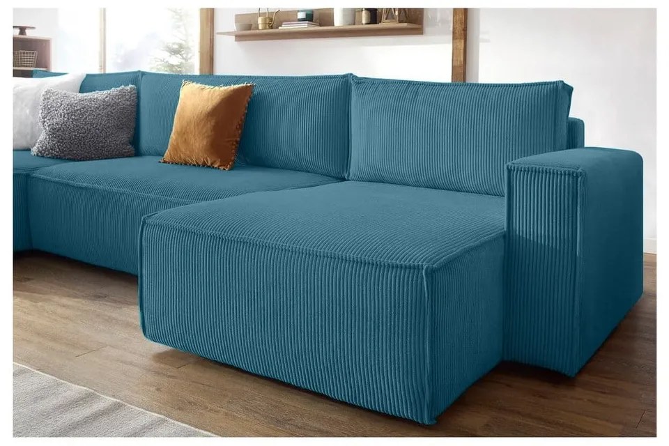 Türkiz kordbársony kinyitható sarokkanapé Nihad – Bobochic Paris