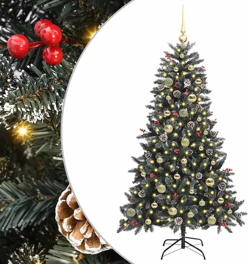 vidaXL Mű karácsonyfa 150 LED-del Zöld 150 cm PVC és Műanyag és Acél