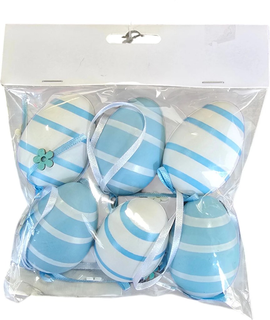 Csíkos tojás medálok 6 db 6 cm Kék Húsvéti Tojások