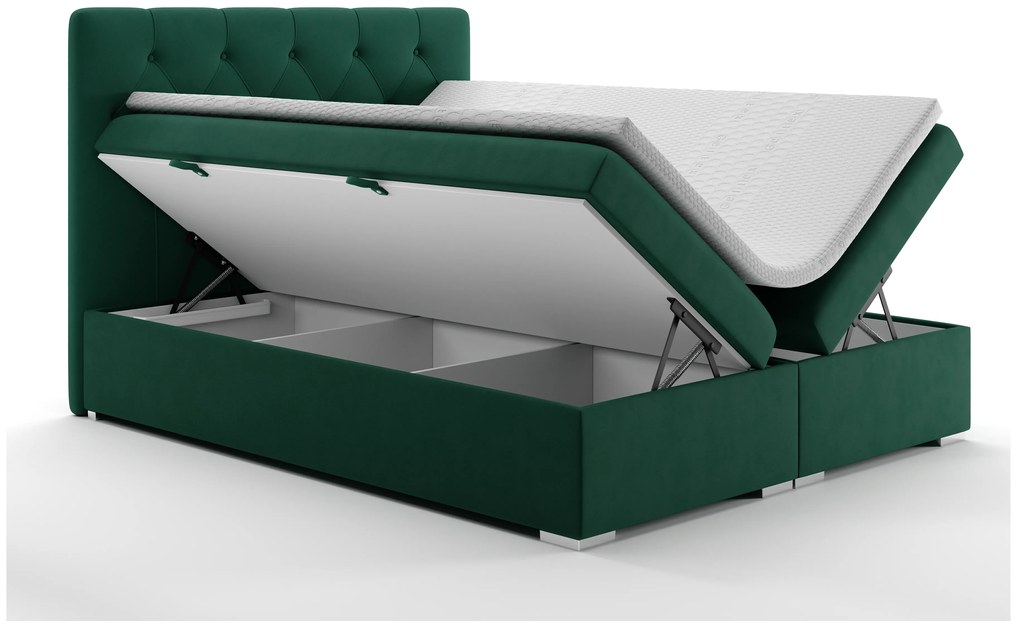 Franciaágy Boxspring 140 cm Ronda (sötétzöld) (tárolóhellyel). Akció -17%. 1020365