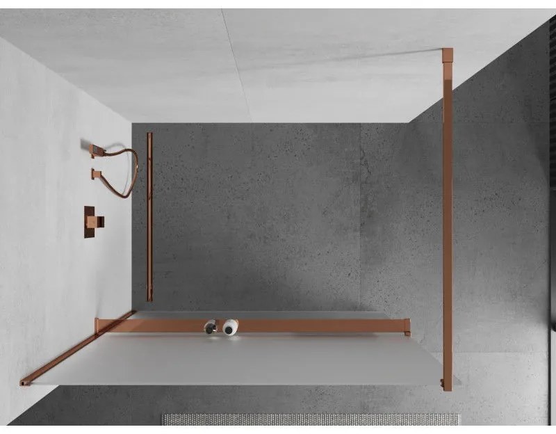 Mexen Kioto +, zuhany paraván polccal és törölközőtartóval 120 x 200 cm, 8 mm-es cukormázüveg, rózsaszín arany profil, 800-120-121-60-30