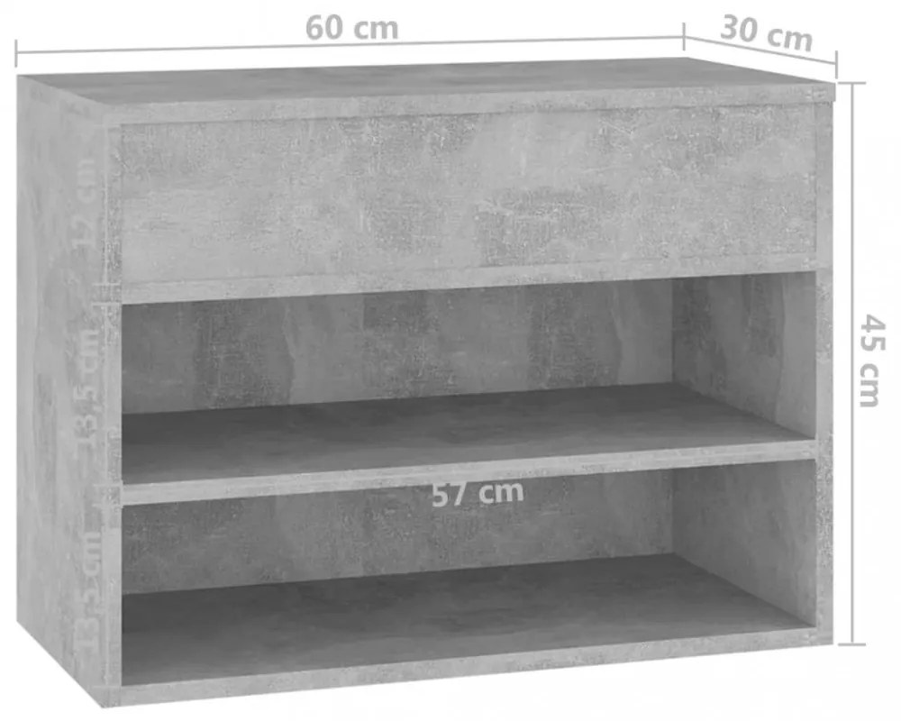 betonszürke szerelt fa cipőtároló pad 60 x 30 x 45 cm