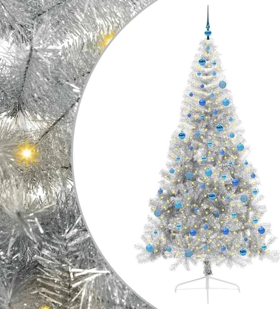 vidaXL Mesterséges, előre világított karácsonyi fa Ezüst 240 cm PET