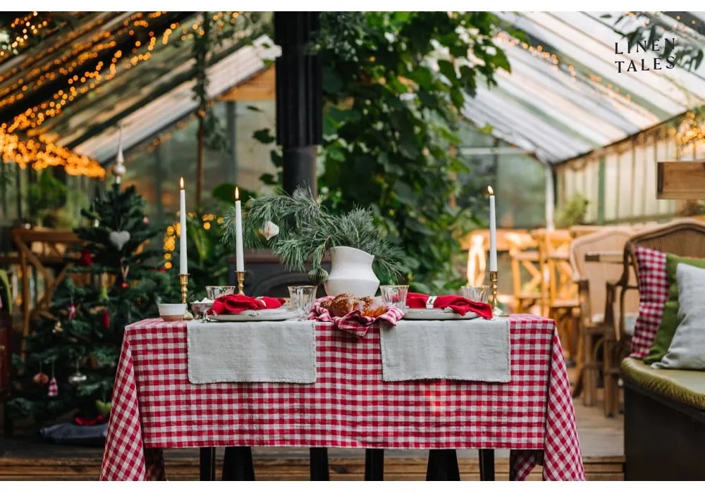 Len asztalterítő 140x300 cm Red Gingham – Linen Tales