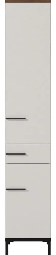 Szürkésbézs magas fürdőszoba szekrény diófa dekorral 34x190 cm Yonkers - Germania