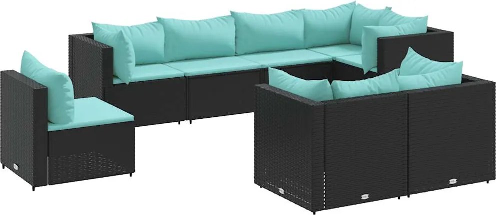 vidaXL 8 részes fekete polyrattan kerti ülőgarnitúra párnákkal