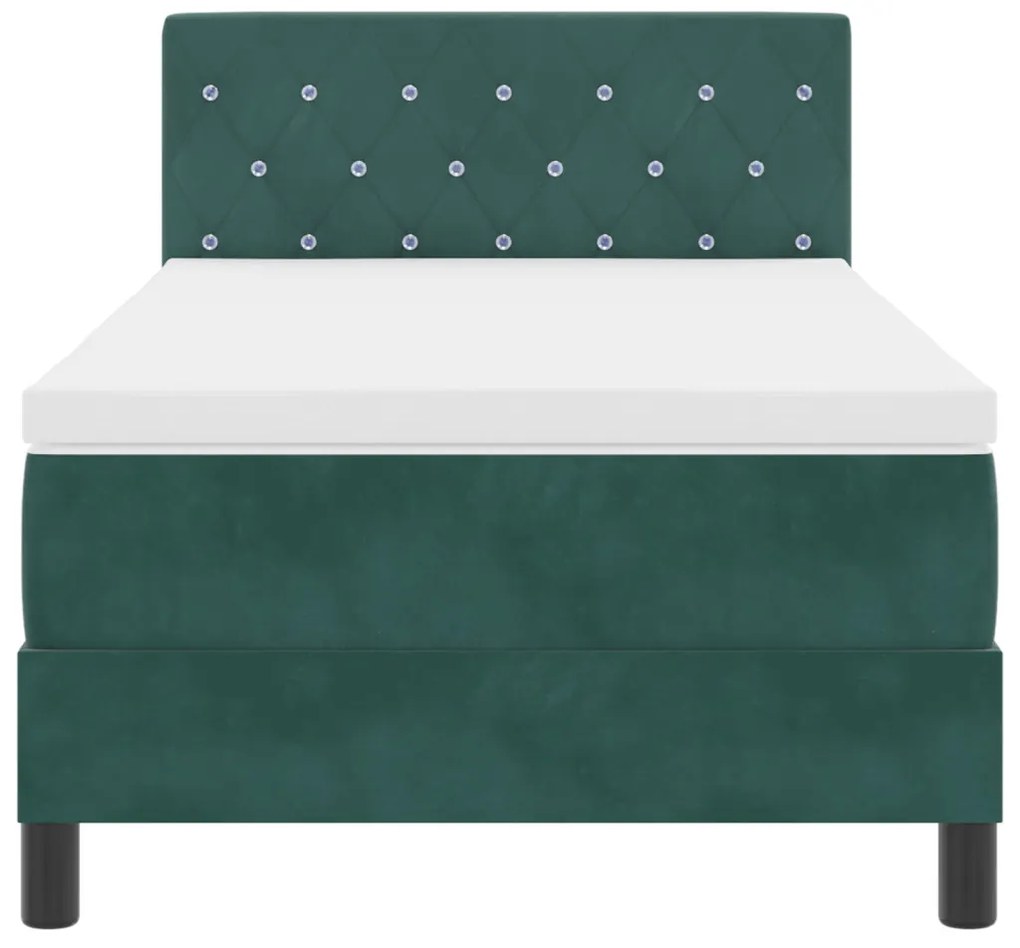 vidaXL LED Box Spring Ágy matracmal Sötétzöld 90 x 200 cm Bársony